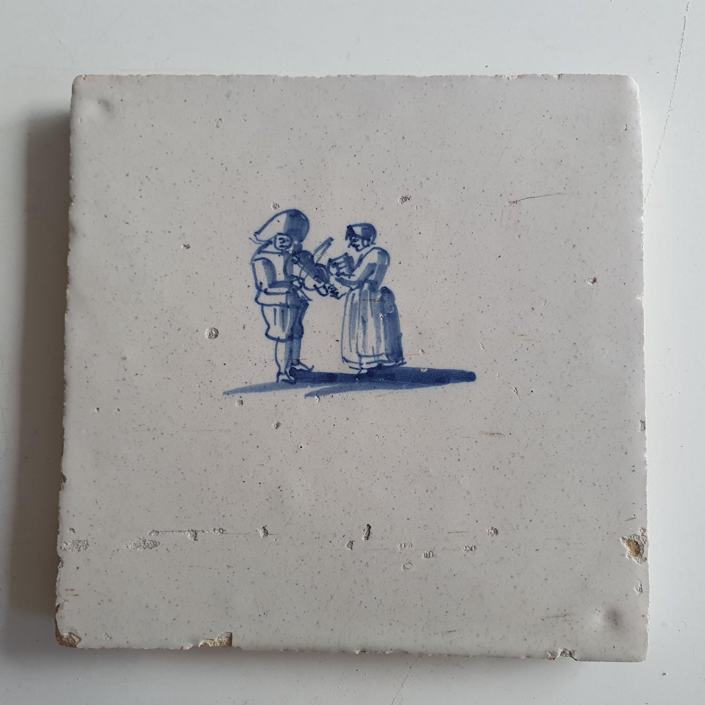Antique Dutch Tile with fiddler  - Dated 1700, no corner motif
