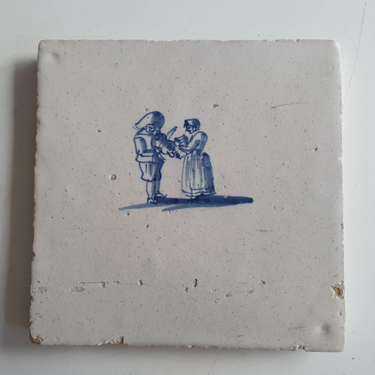 Antique Dutch Tile with fiddler  - Dated 1700, no corner motif