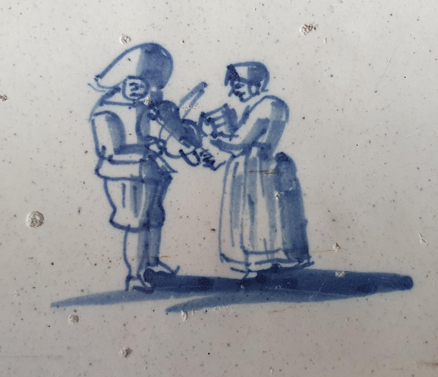 Antique Dutch Tile with fiddler  - Dated 1700, no corner motif