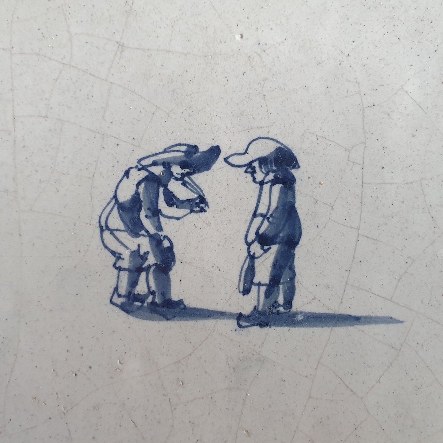 Antique Dutch Tile with child,s play  - Dated 1700, no corner motif