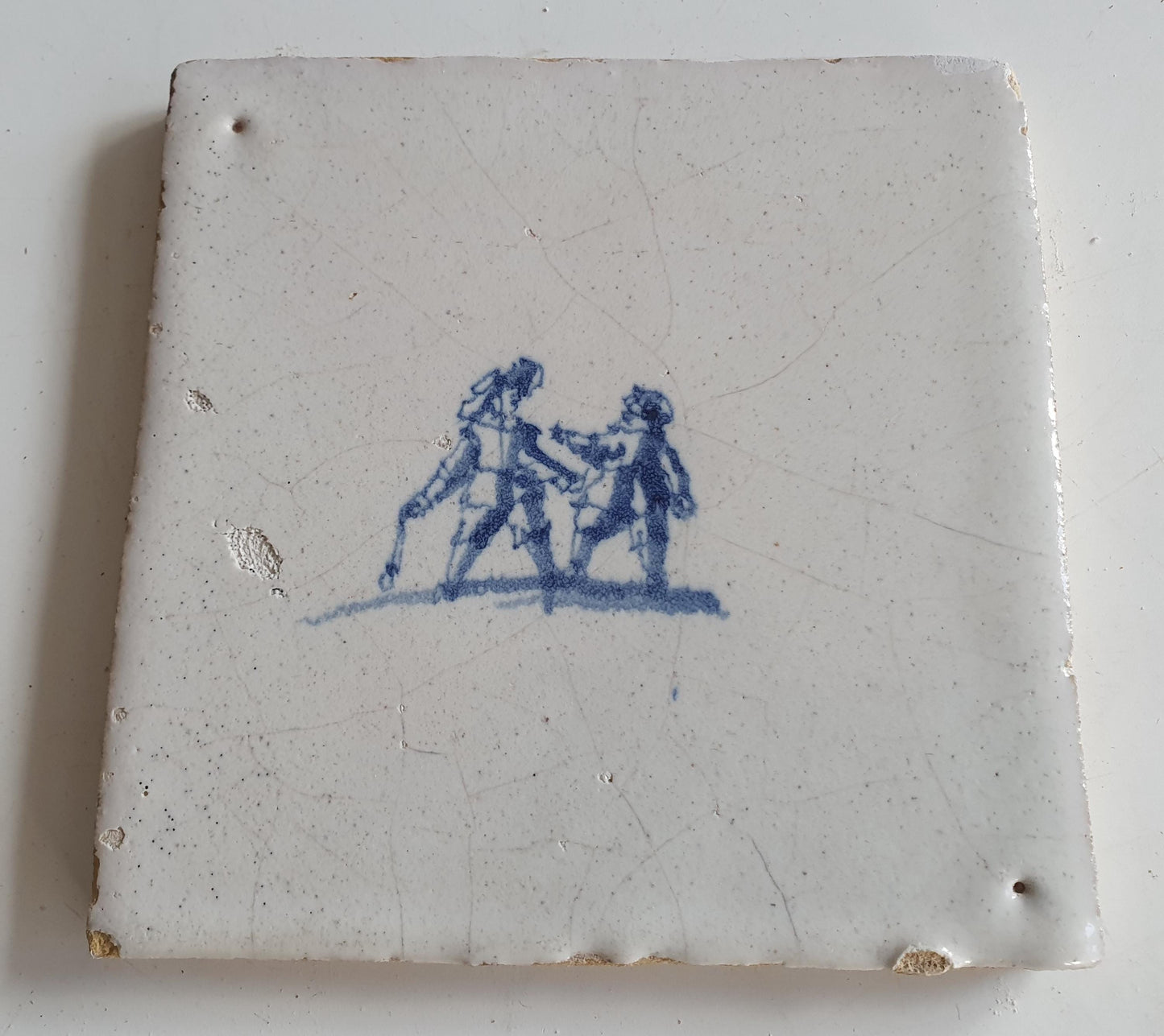 Antique Dutch Tile with child,s play  - Dated 1700, no corner motif