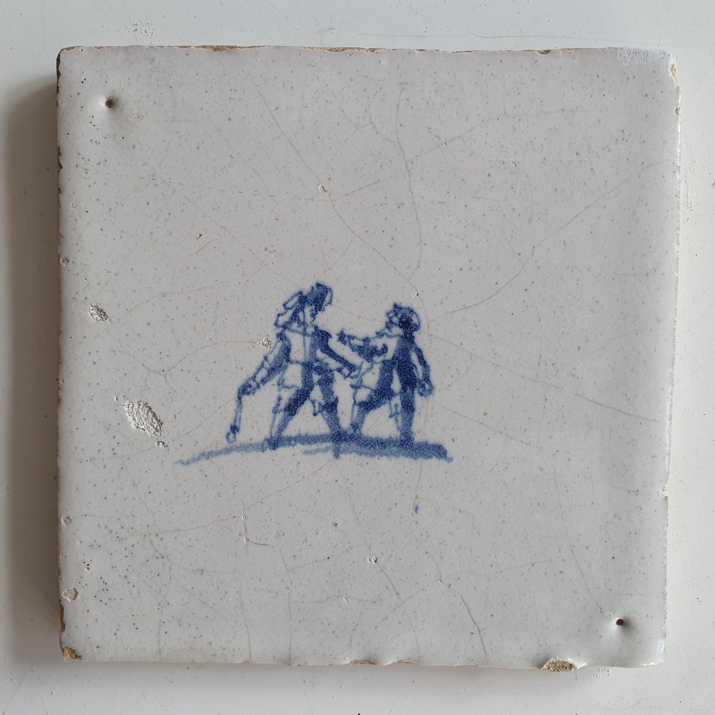 Antique Dutch Tile with child,s play  - Dated 1700, no corner motif
