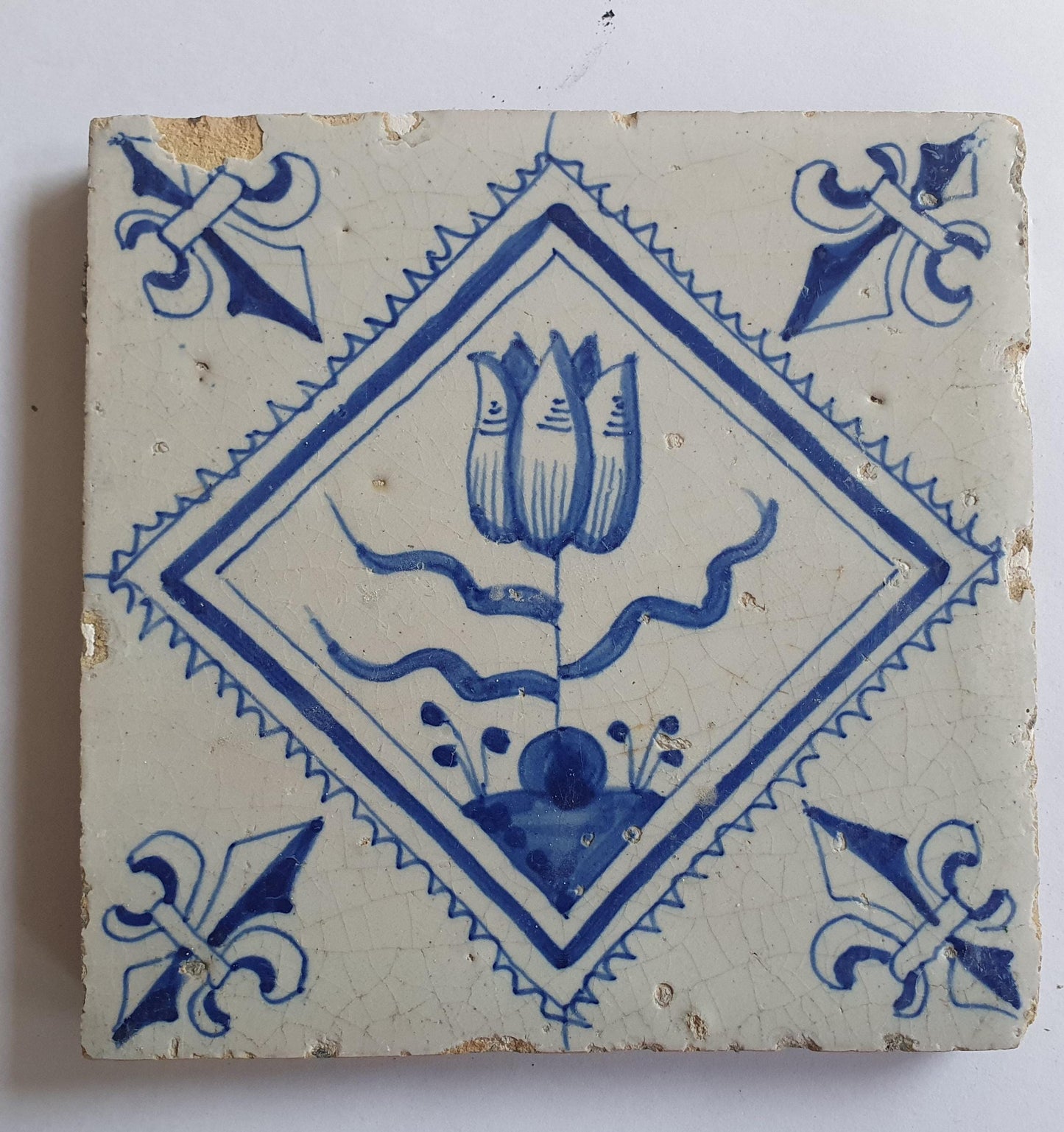 17th Century Dutch Delft Tile, Tulip Design