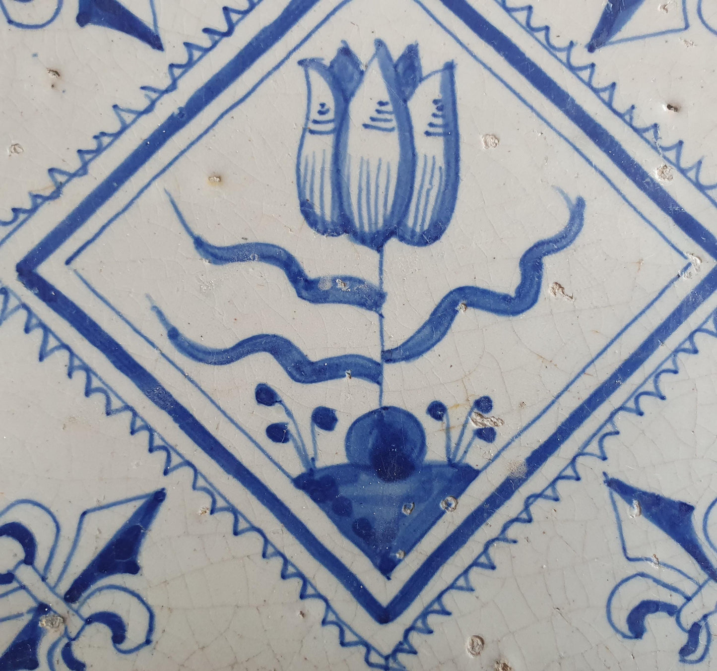 17th Century Dutch Delft Tile, Tulip Design