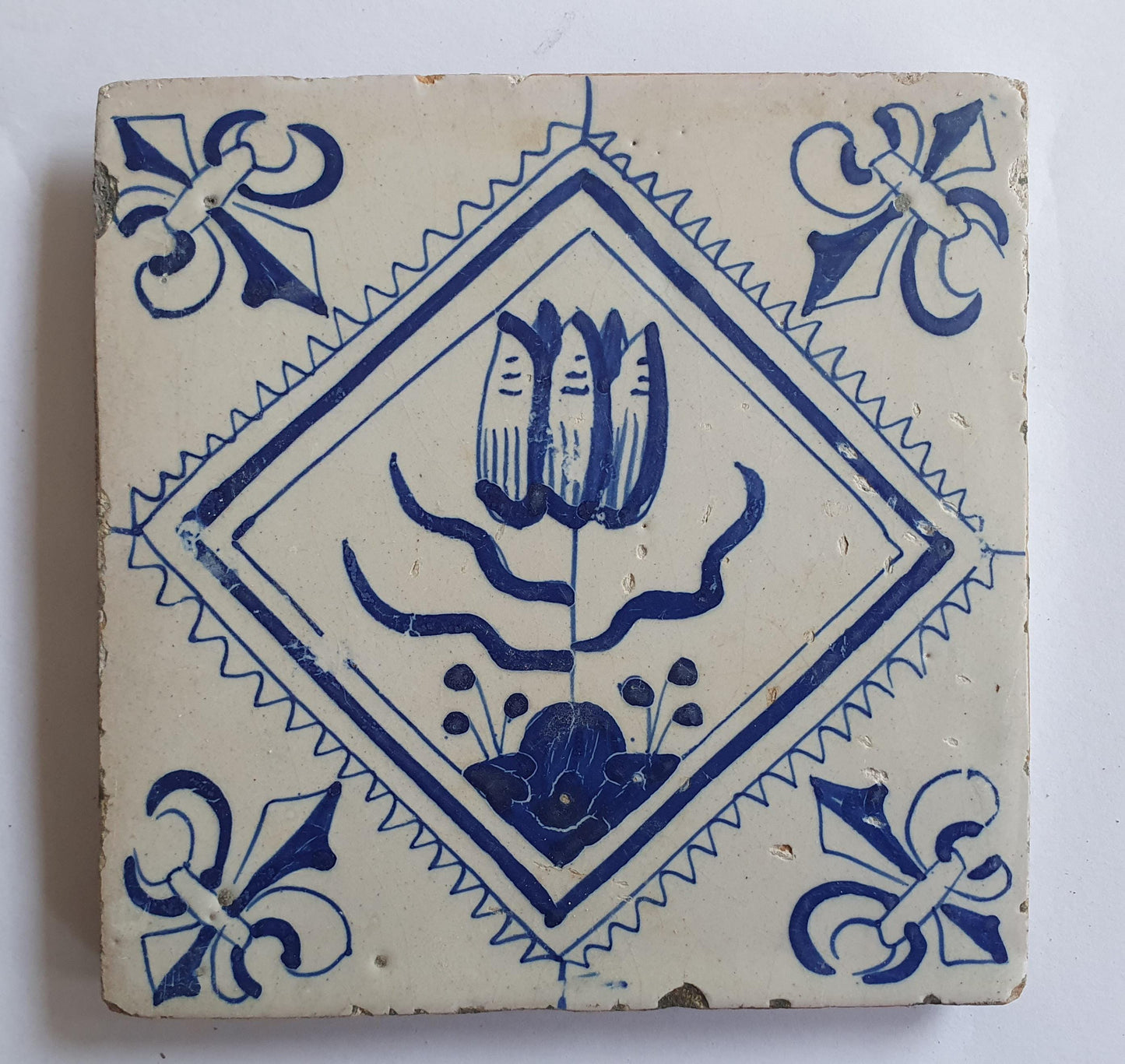 Antique Delft Tulip Tile, 17th Century Dutch Tile