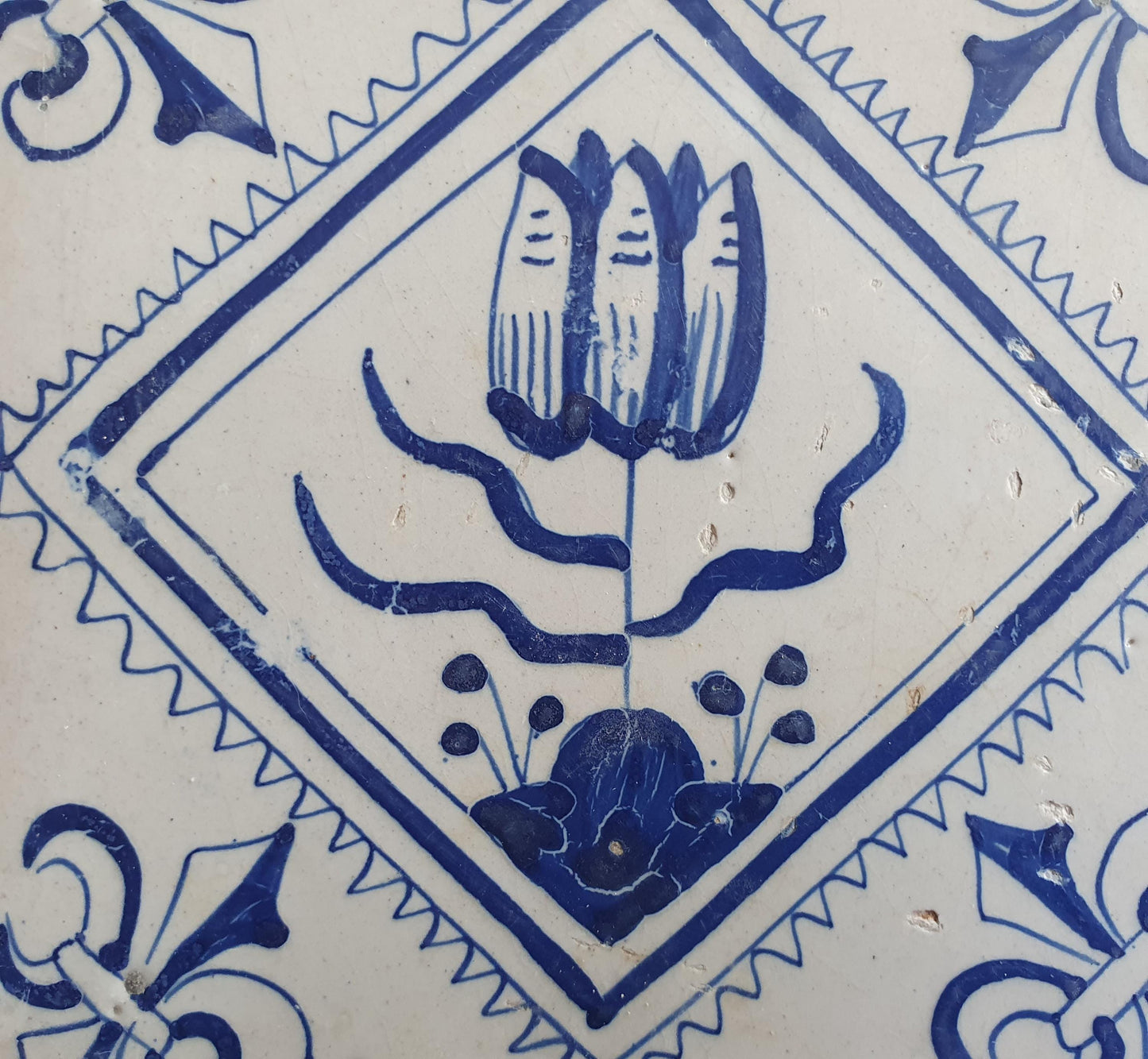 Antique Delft Tulip Tile, 17th Century Dutch Tile