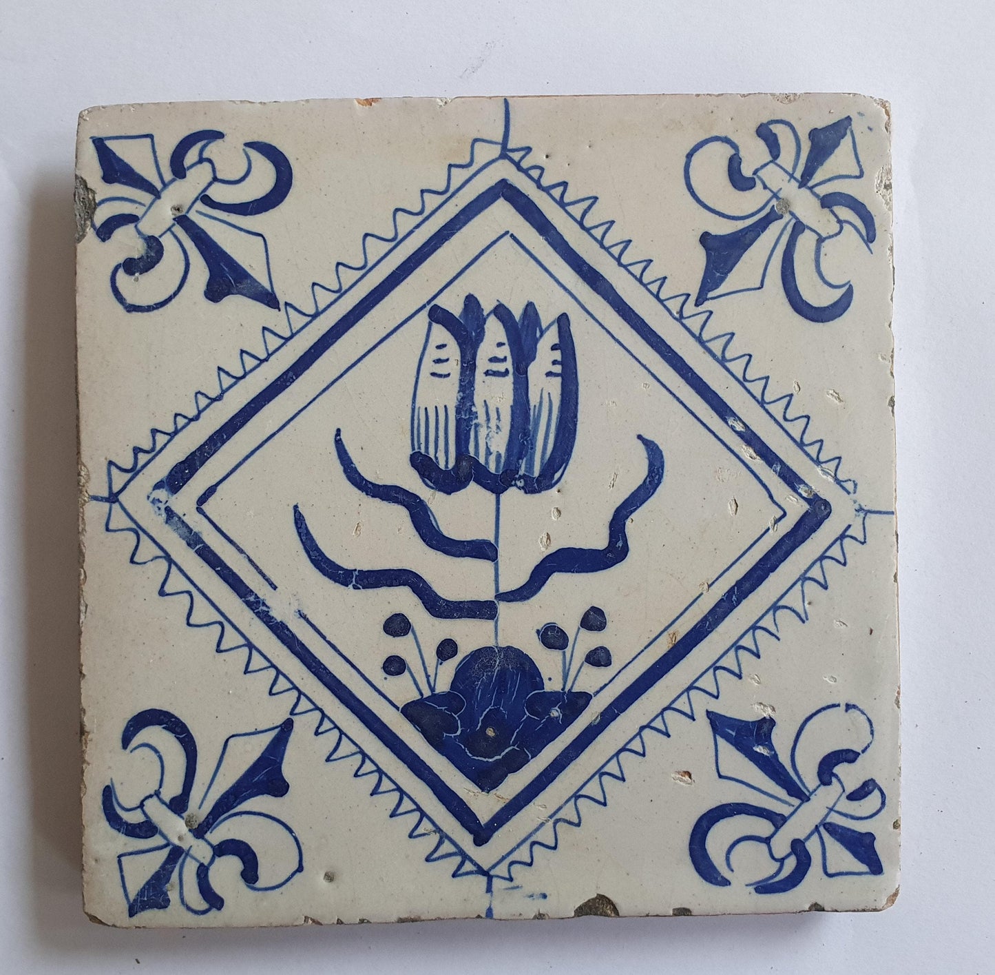 Antique Delft Tulip Tile, 17th Century Dutch Tile
