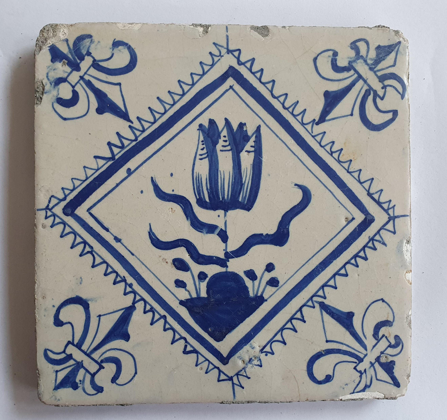 17th Century Dutch Delft Tulip Tile