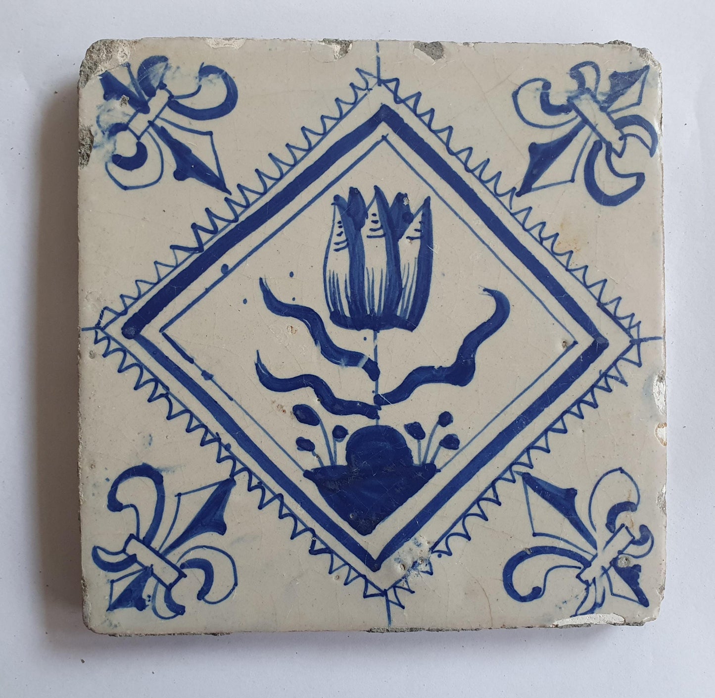 17th Century Dutch Delft Tulip Tile