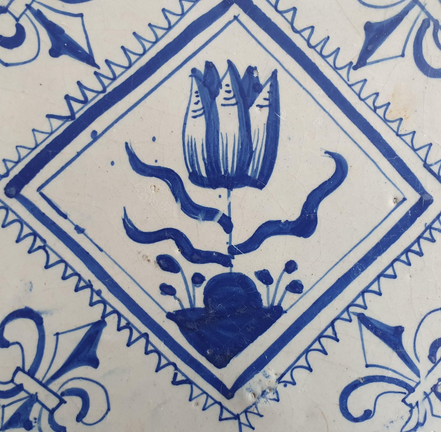 17th Century Dutch Delft Tulip Tile