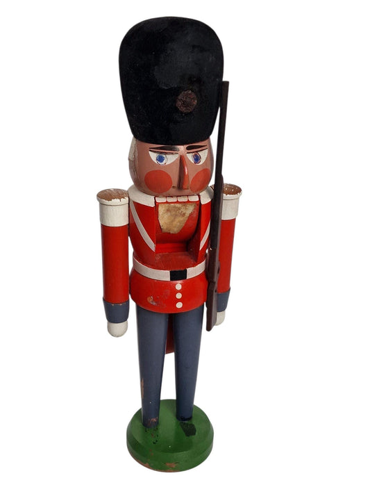 Vintage Erzgebirge Nutcracker, German Wooden Soldier, British Guard