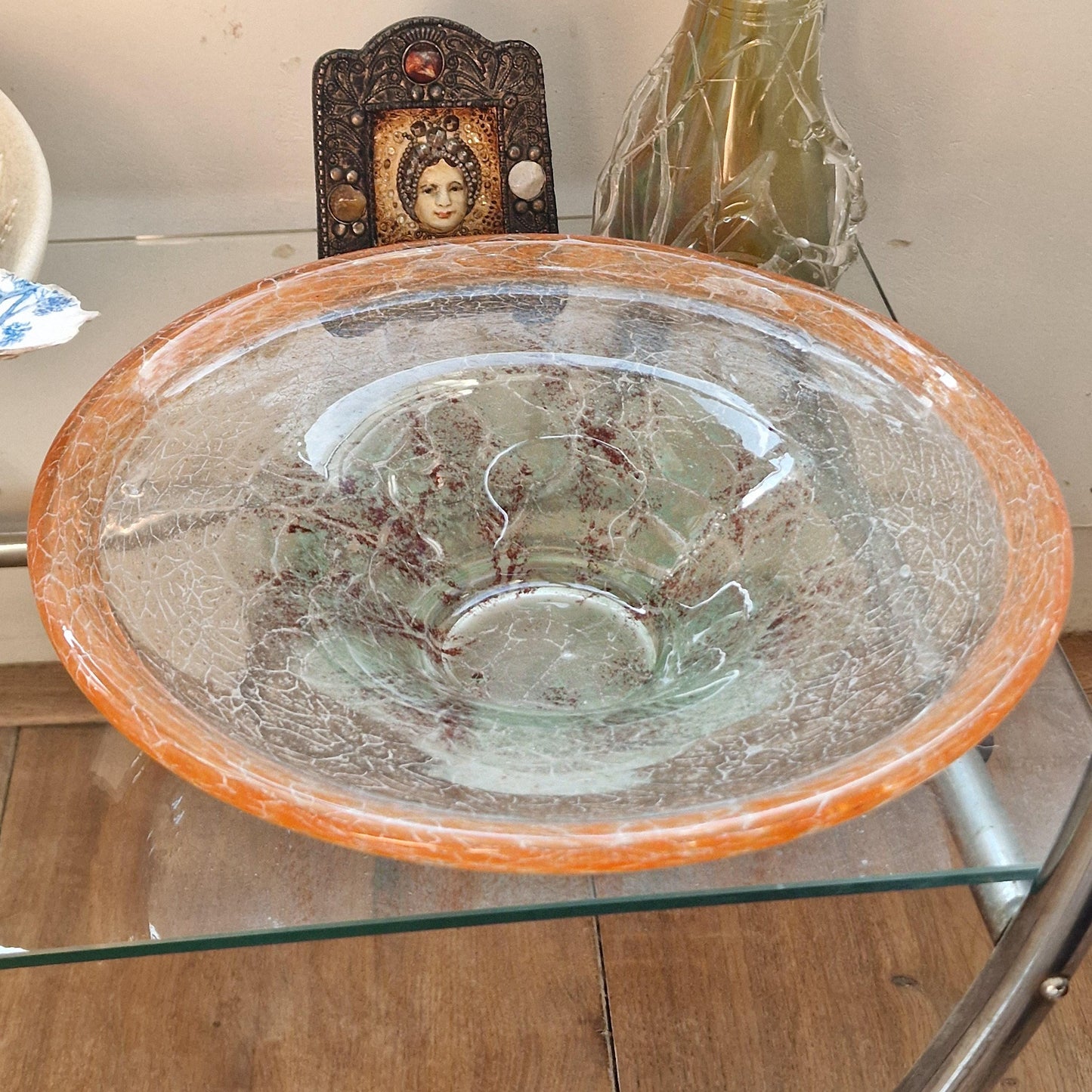 Karl Wiedmann WMF Ikora Glass Bowl, Art Deco Orange Centerpiece, 1930s