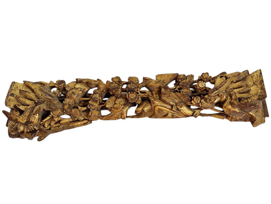 Antique marked Chinese Gilded Overdoor Panel – Hand-Carved Temple Ornament – Qing Dynasty, Late 19th Century