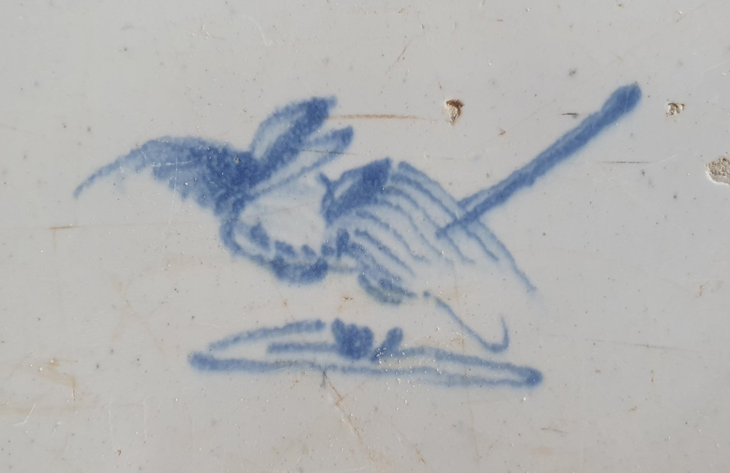Antique Delft Tile: 18th Century Dutch Circle Tile with Bird