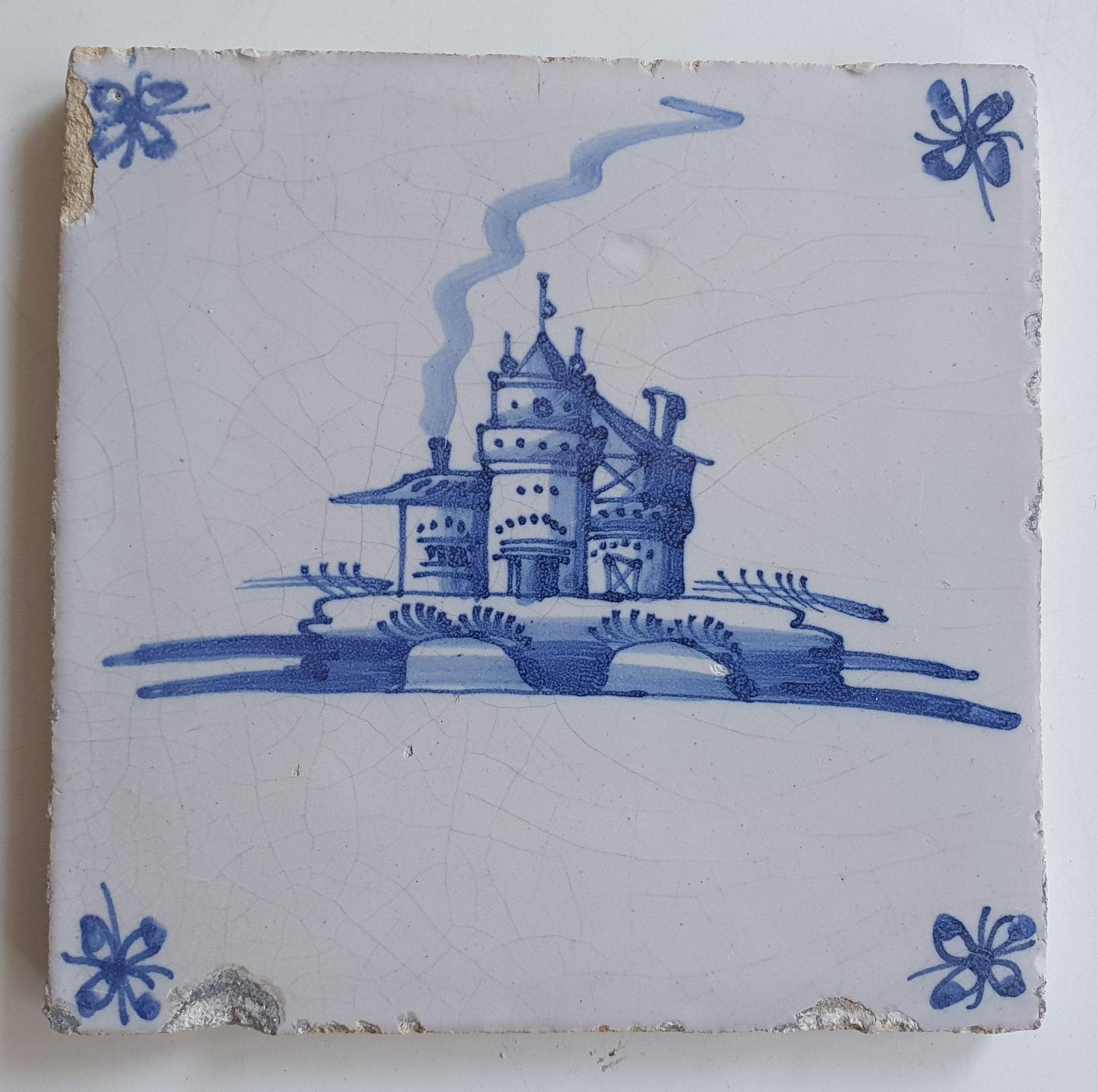 17th Century Dutch Delft Tile, Castle Landscape, Rare