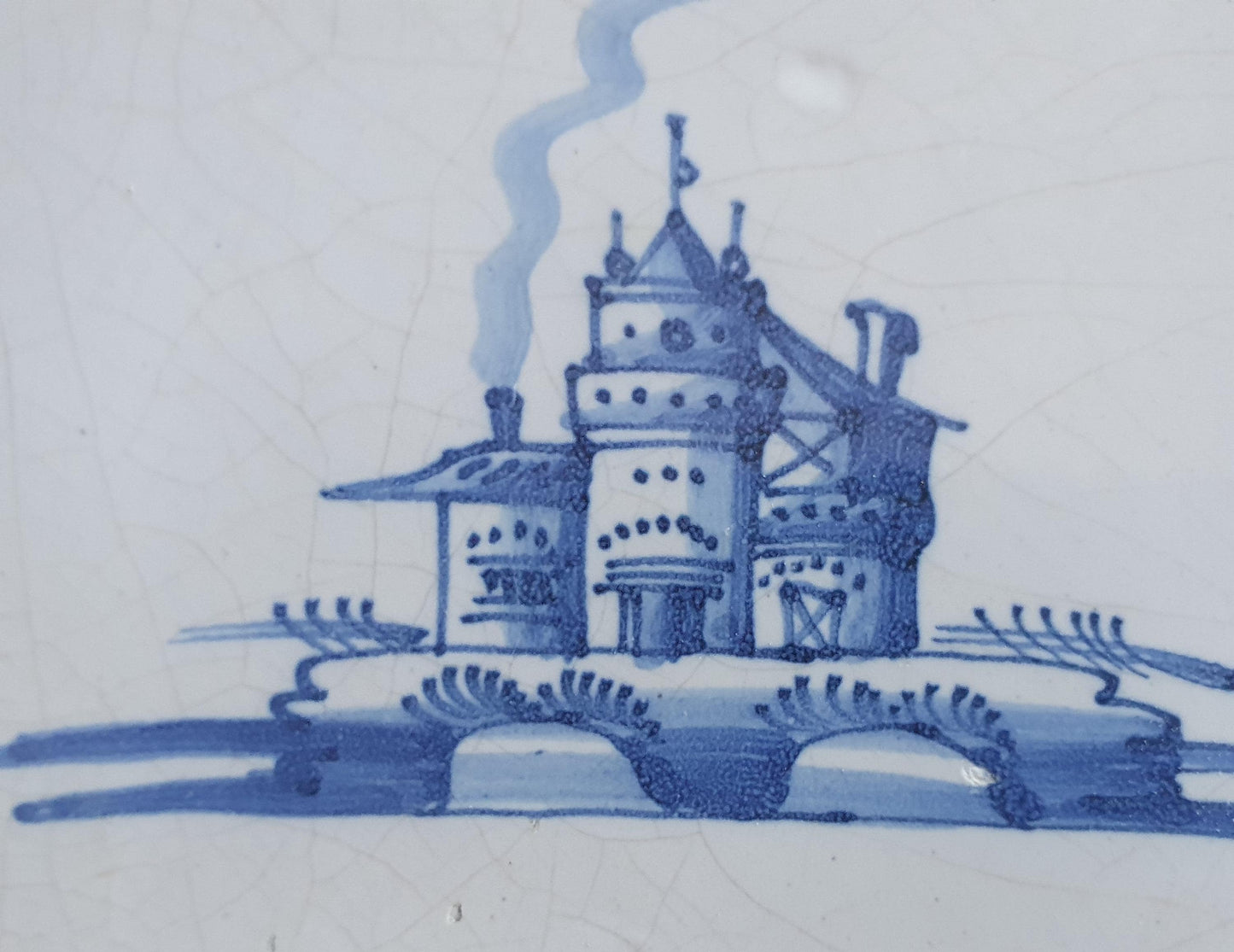 17th Century Dutch Delft Tile, Castle Landscape, Rare