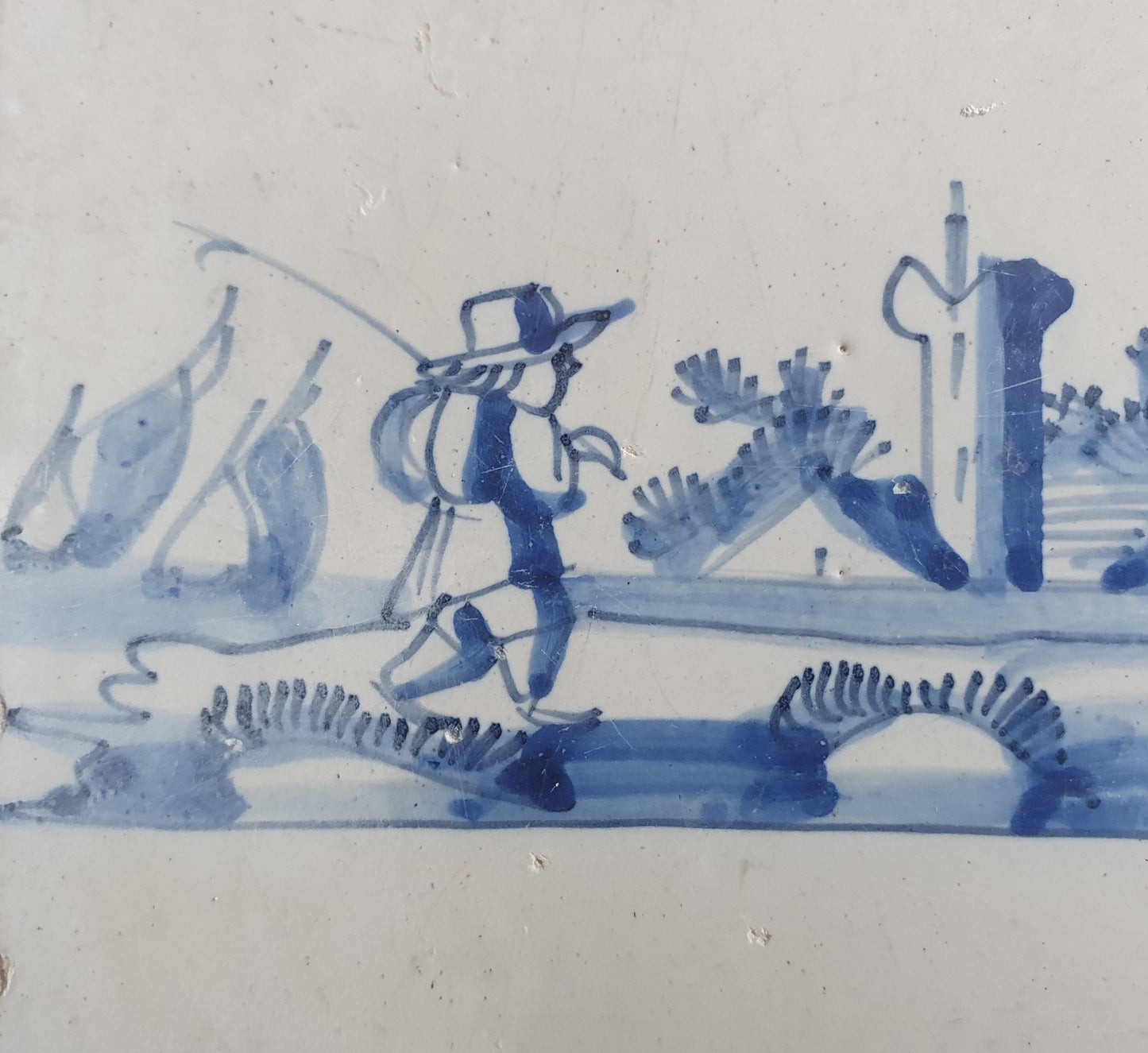 17th Century Dutch Delft Tile, Holland Landscape Art (13x13)