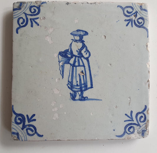 17th Delft tile was  made around 1650 with a lady