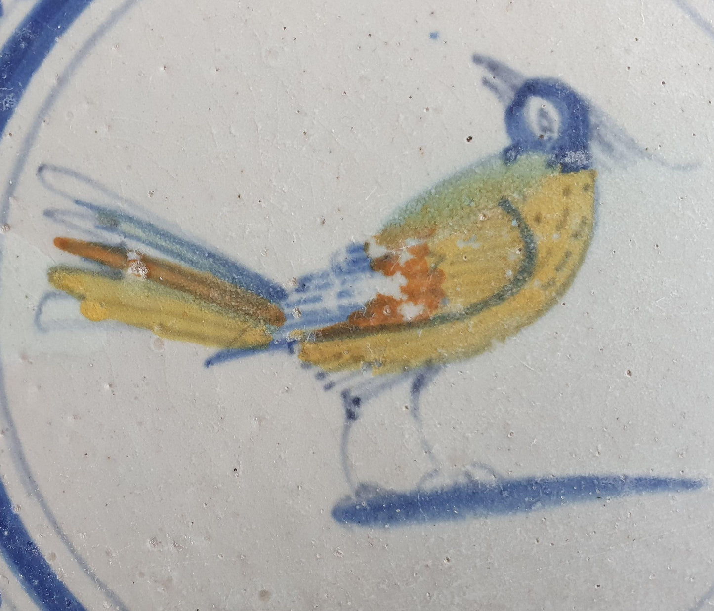 Antique Delft Tile – Polychrome Bird, Wan-Li Motifs, 1630s