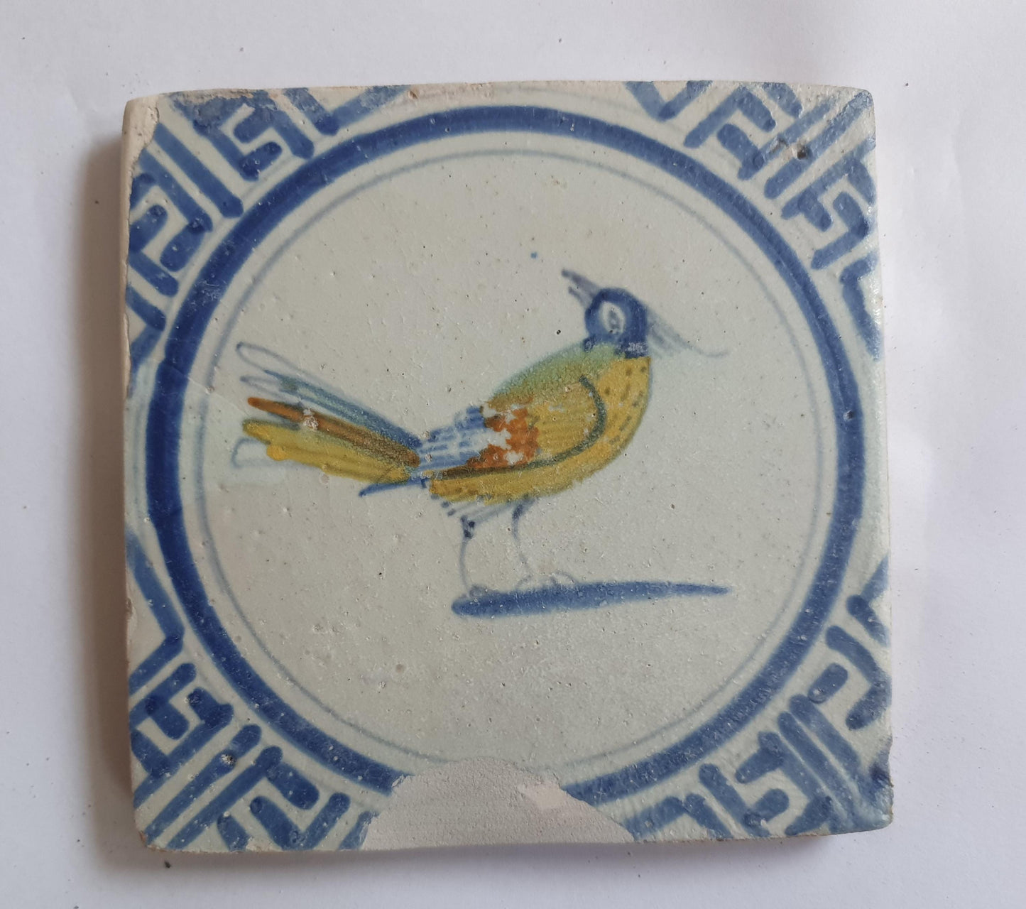 Antique Delft Tile – Polychrome Bird, Wan-Li Motifs, 1630s