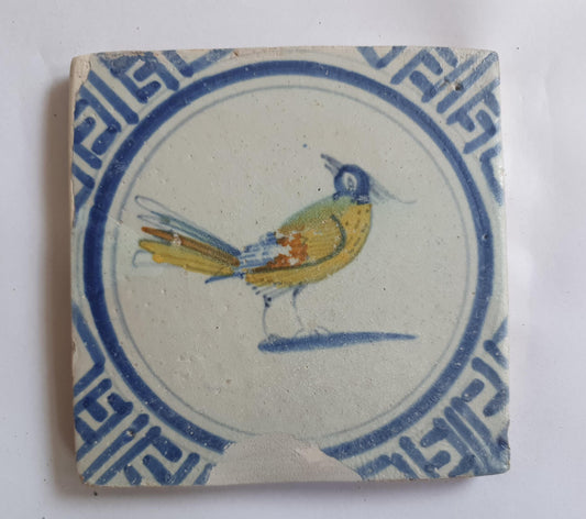 Antique Delft Tile – Polychrome Bird, Wan-Li Motifs, 1630s