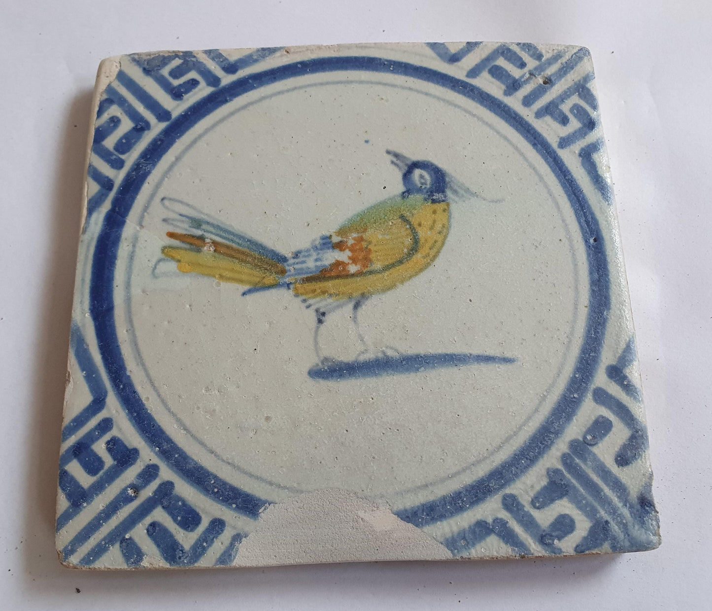 Antique Delft Tile – Polychrome Bird, Wan-Li Motifs, 1630s