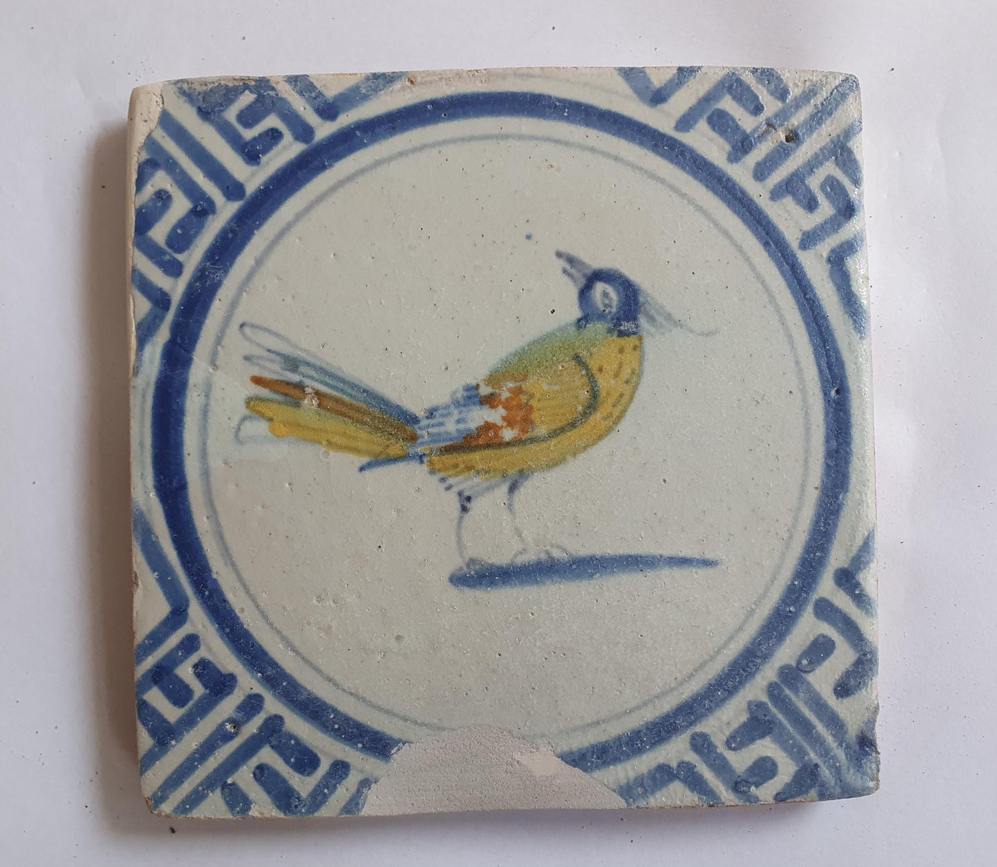 Antique Delft Tile – Polychrome Bird, Wan-Li Motifs, 1630s