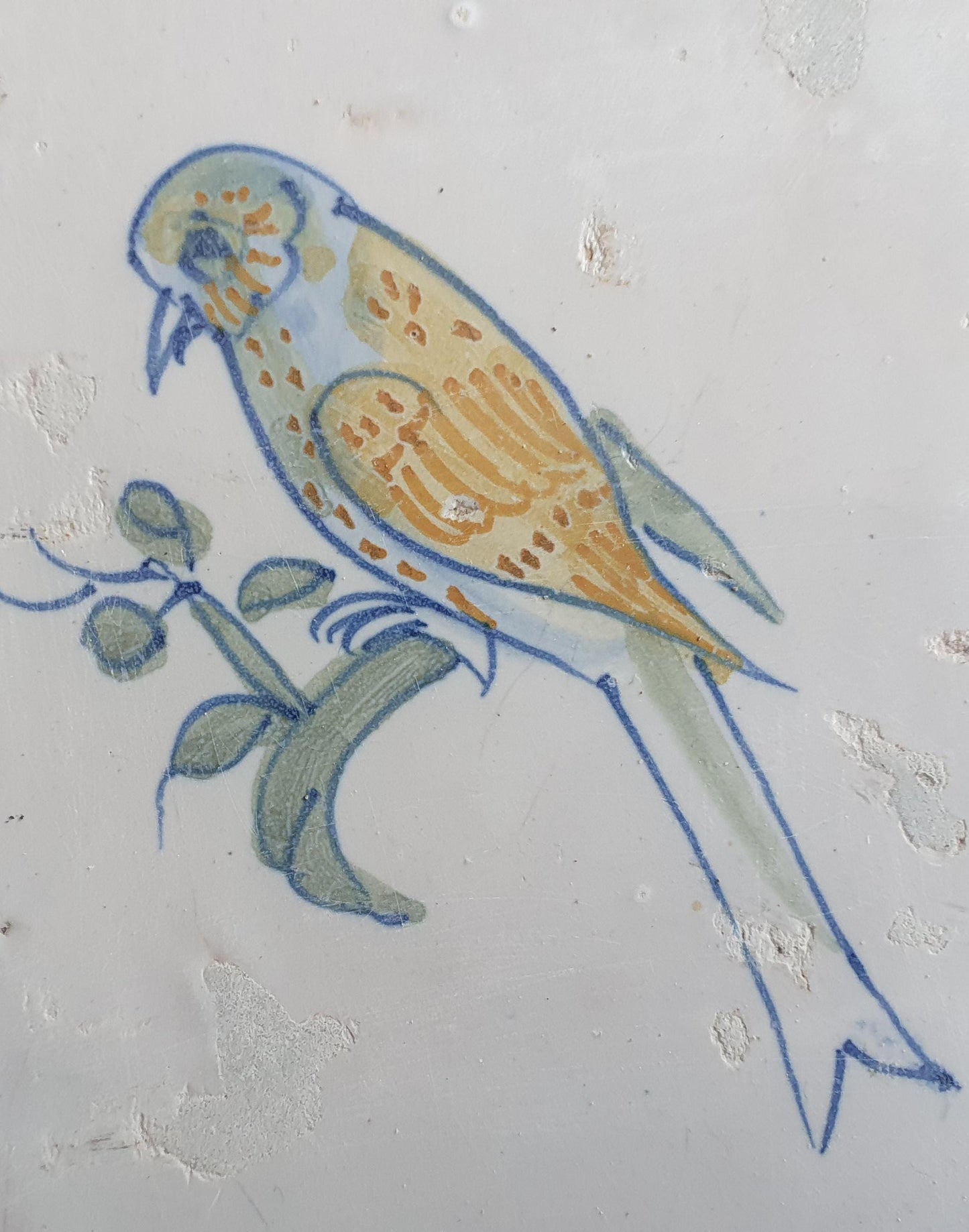 Antique Delft Tile – Polychrome Bird, Oxhead Motifs, 1640