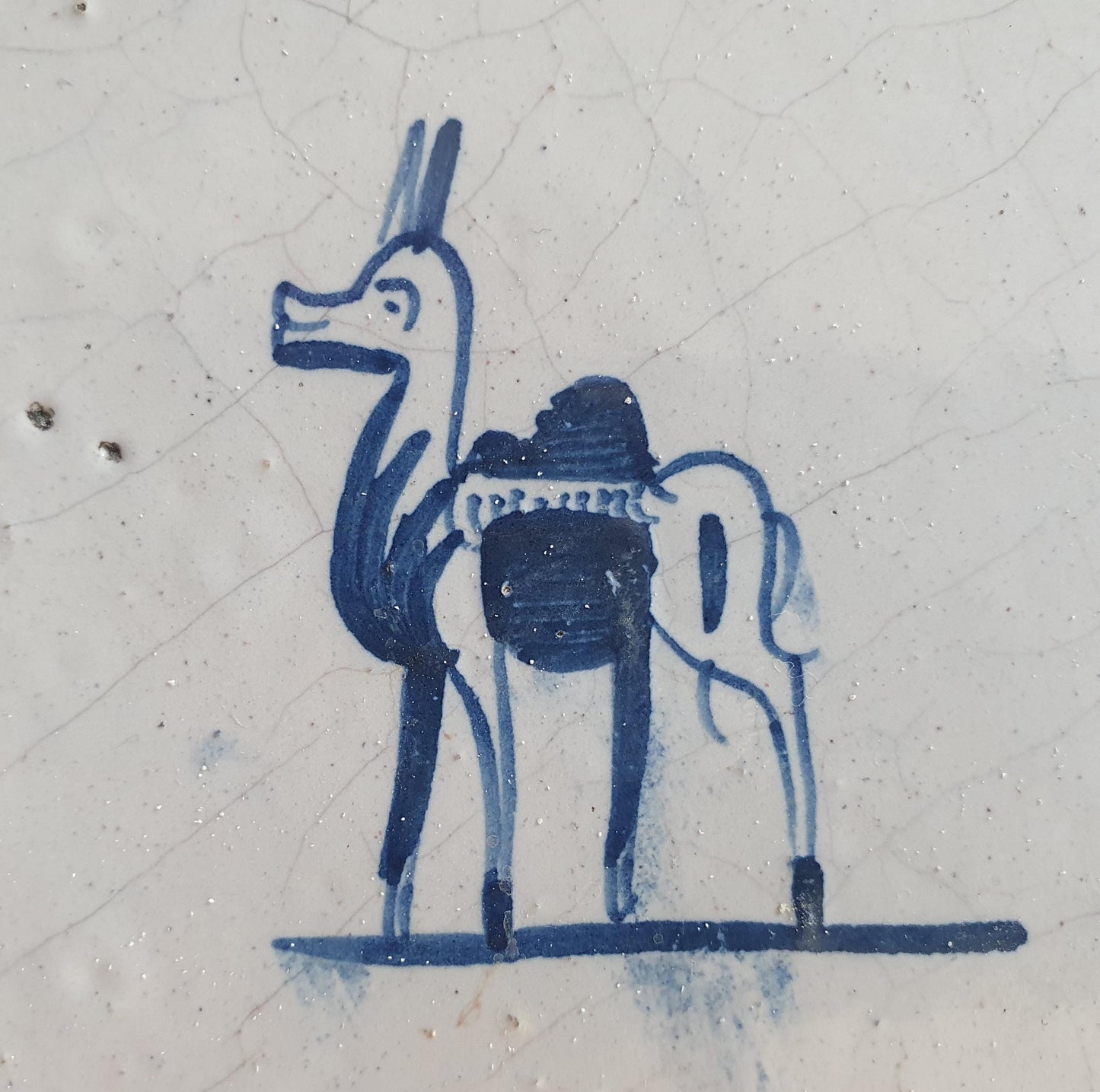 18th Century Dutch Delft Tile: Blue Dromedary Design