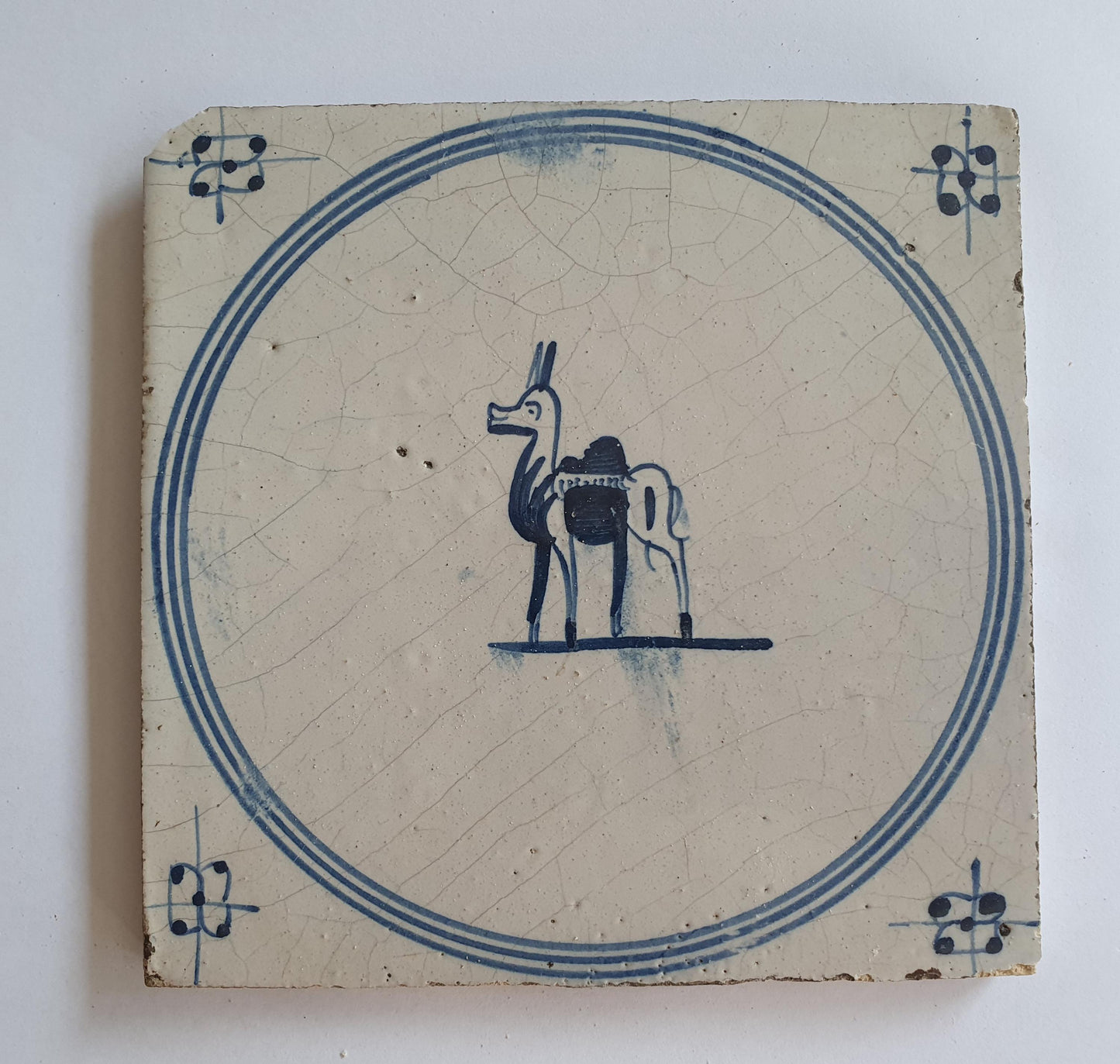 18th Century Dutch Delft Tile: Blue Dromedary Design
