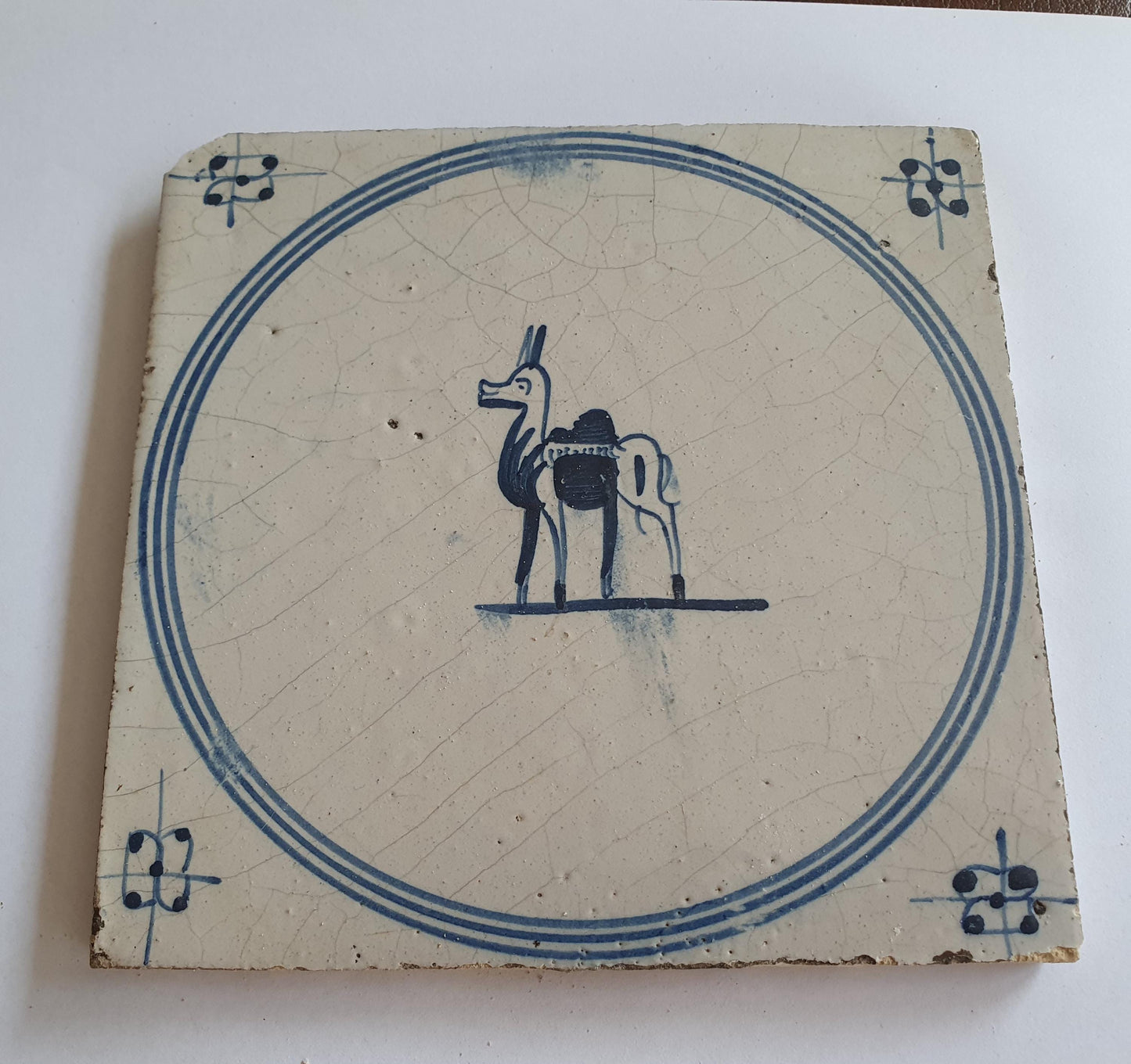 18th Century Dutch Delft Tile: Blue Dromedary Design
