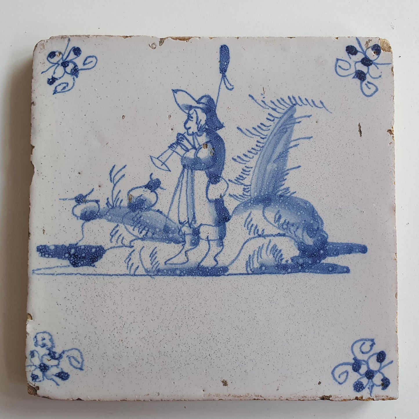 Antique Delft Tile, Flute Player, 18th Century Dutch