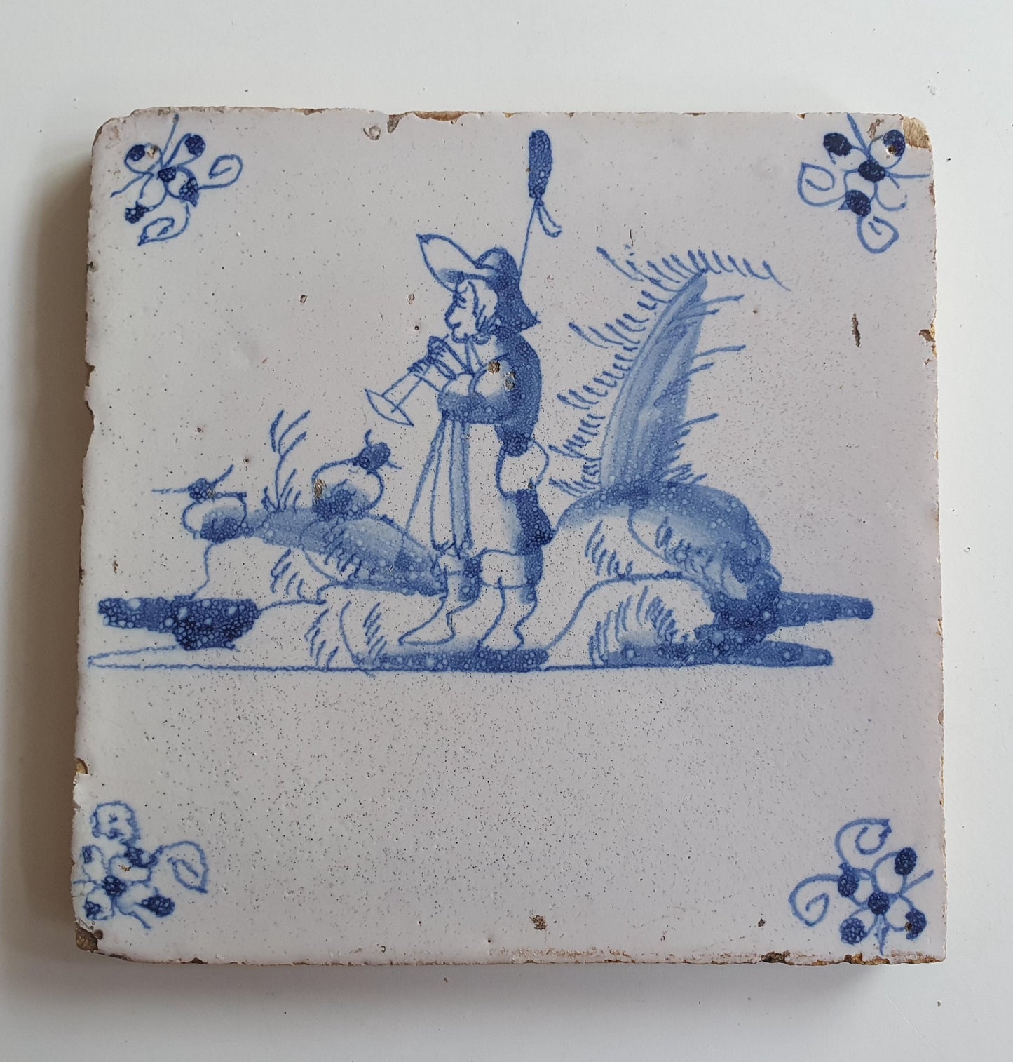 Antique Delft Tile, Flute Player, 18th Century Dutch