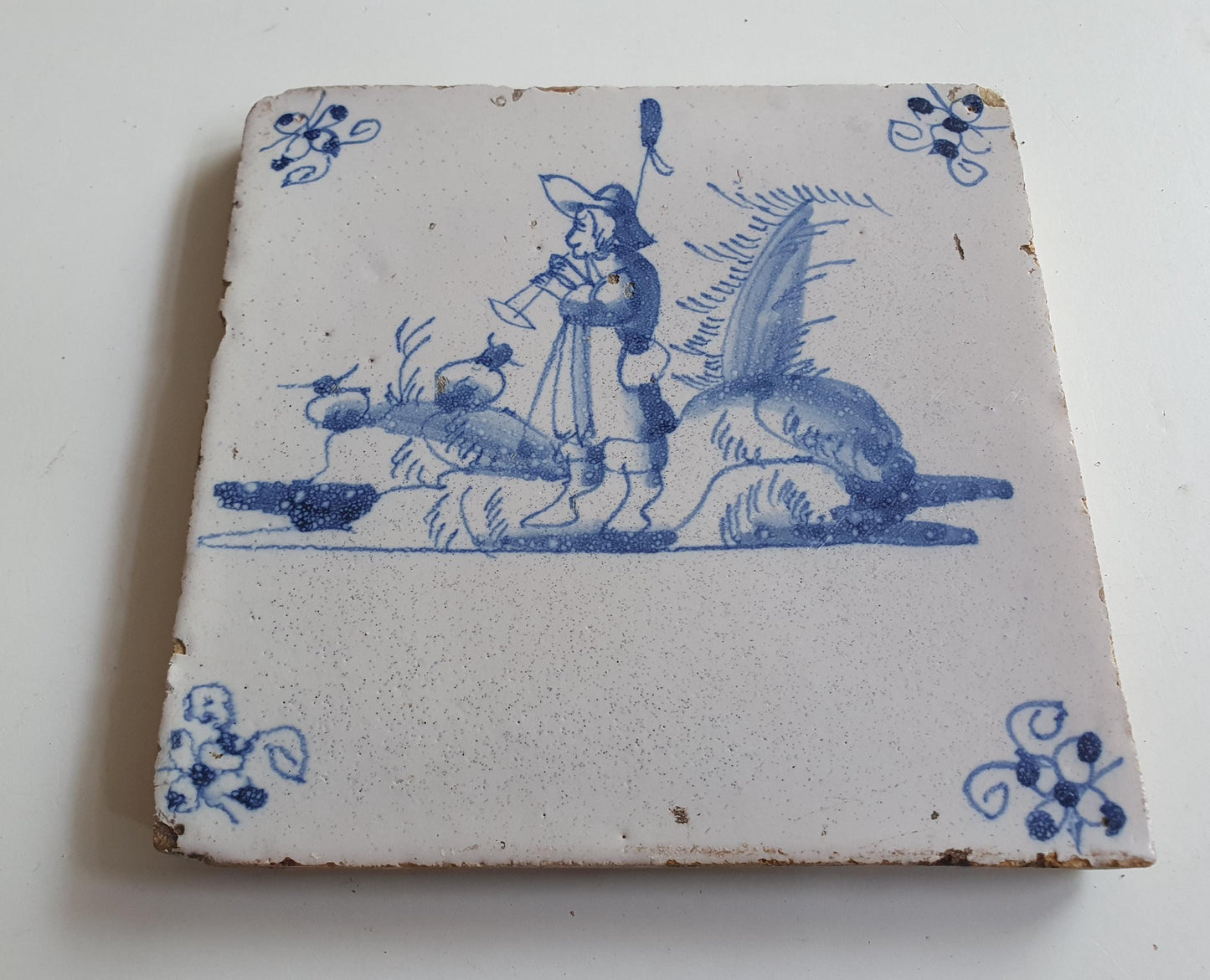 Antique Delft Tile, Flute Player, 18th Century Dutch