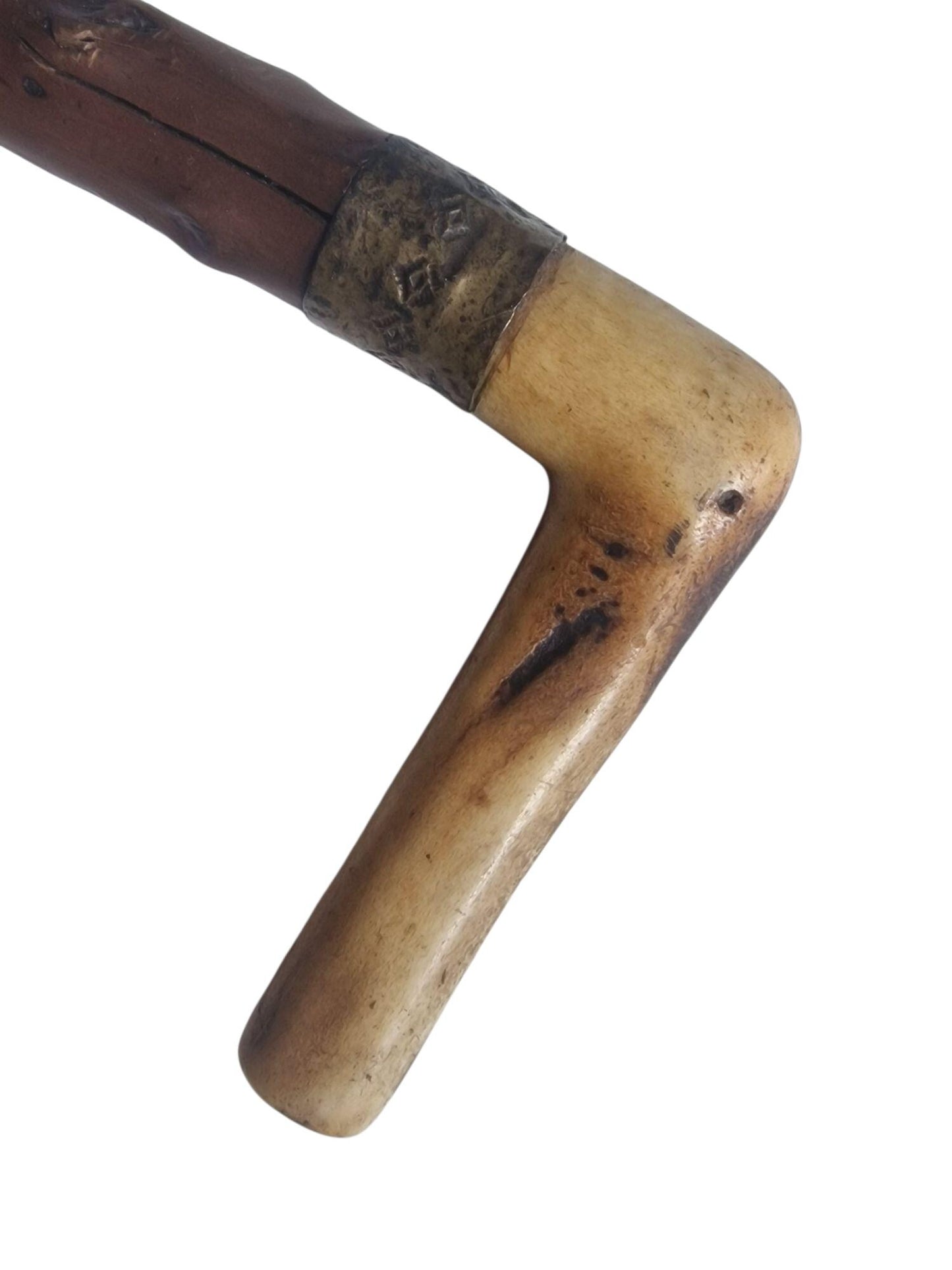 antique walking stick with deer bone , european collection, gentlemen's flannel stick