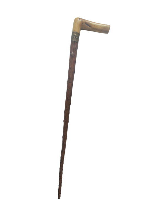 antique walking stick with deer bone , european collection, gentlemen's flannel stick