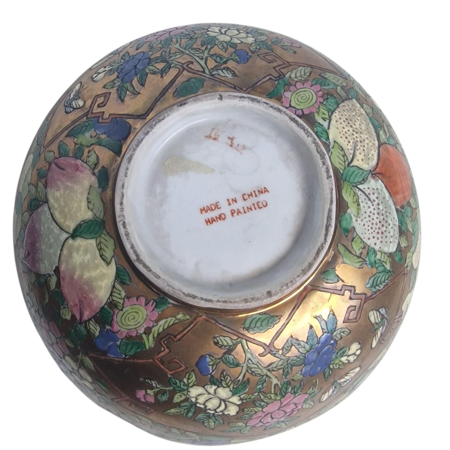 Vintage Famille Rose Bowl – Hand-Painted Chinese Porcelain, Gilded Rim