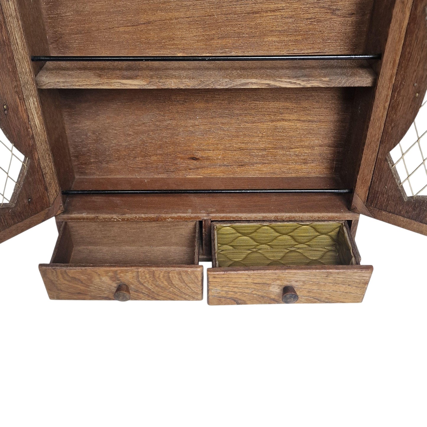 Antique Rustic Spice Cabinet - Wooden Wall Cupboard with Wire Mesh Doors