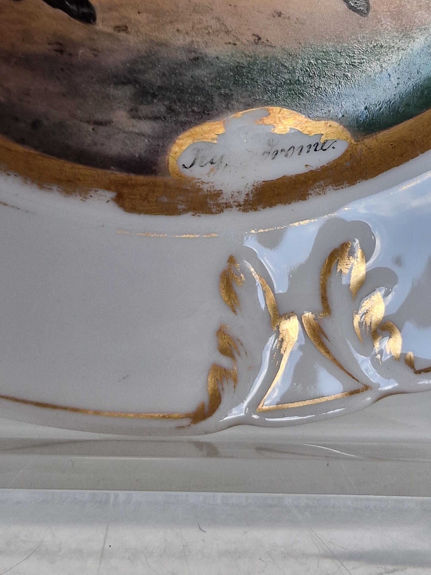 Antique Dresden Porcelain Plates, Rhine Castle Scene, Gilt Decor (Set of 6)