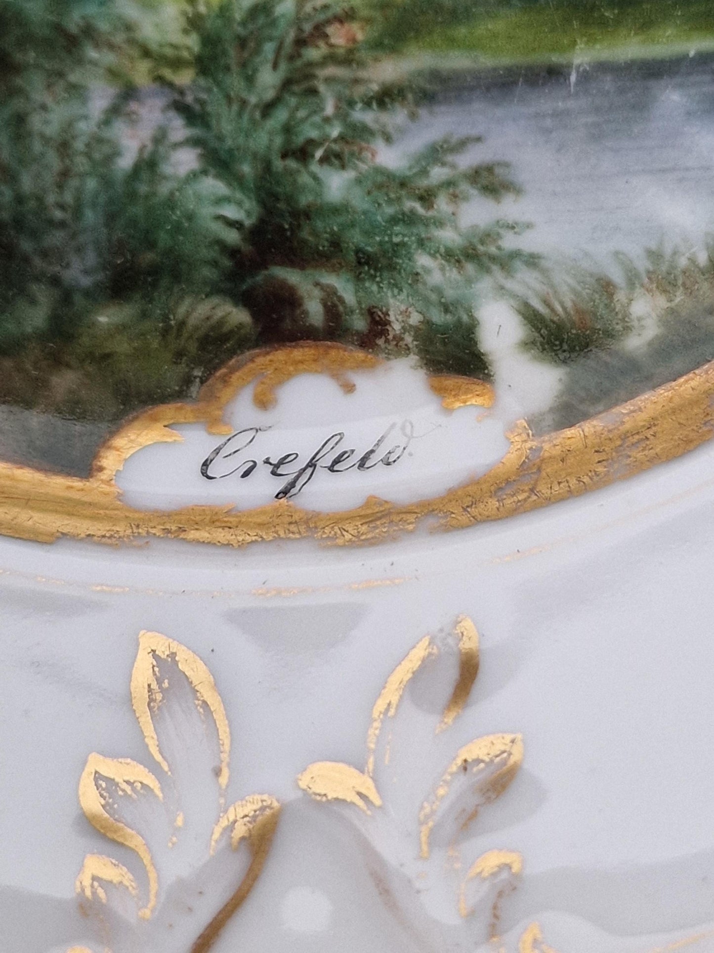 Antique Dresden Porcelain Plates, Rhine Castle Scene, Gilt Decor (Set of 6)