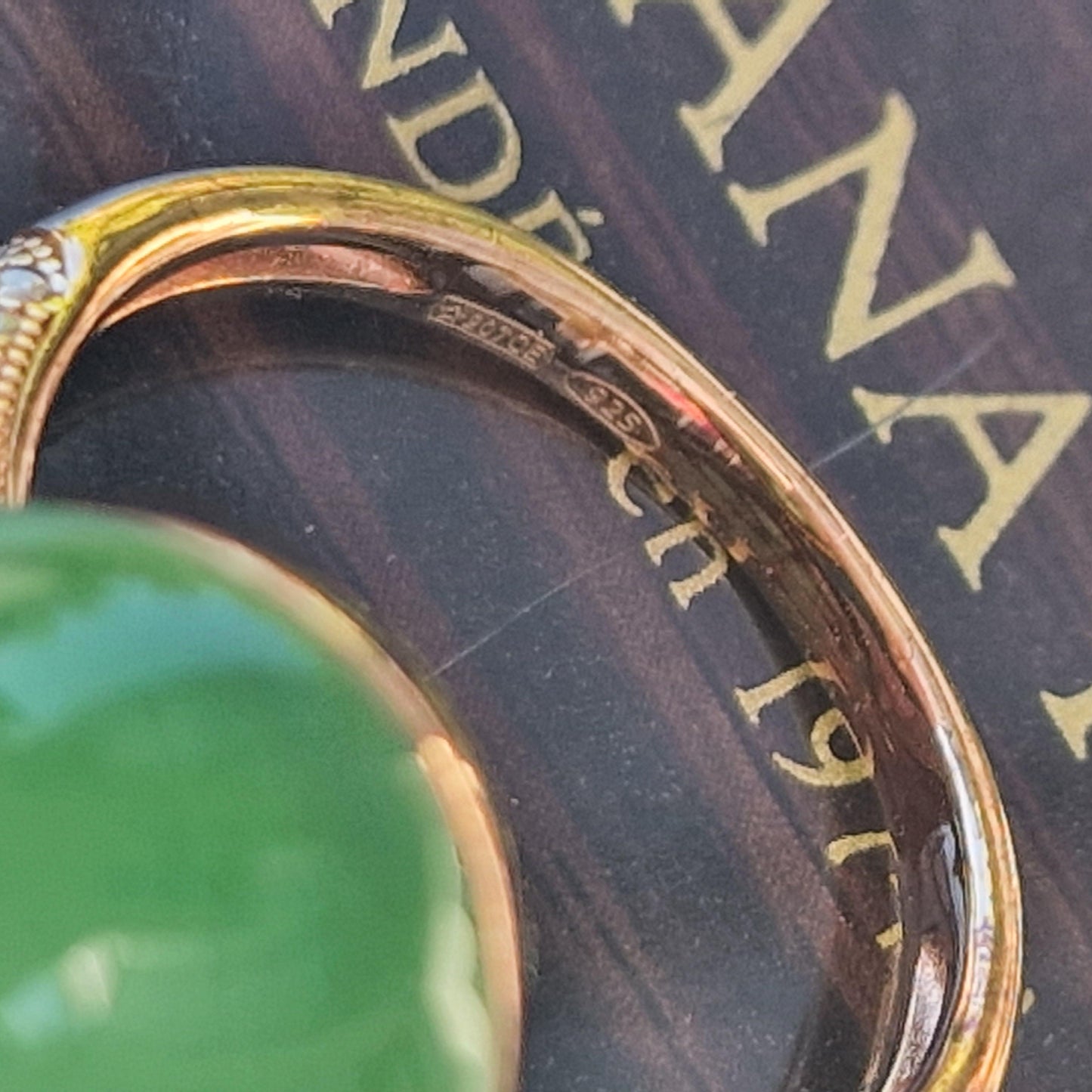 Tatiana Fabergé Egg Ring, Emerald Green Cabochon, 22KT Gilded Sterling Silver faberge