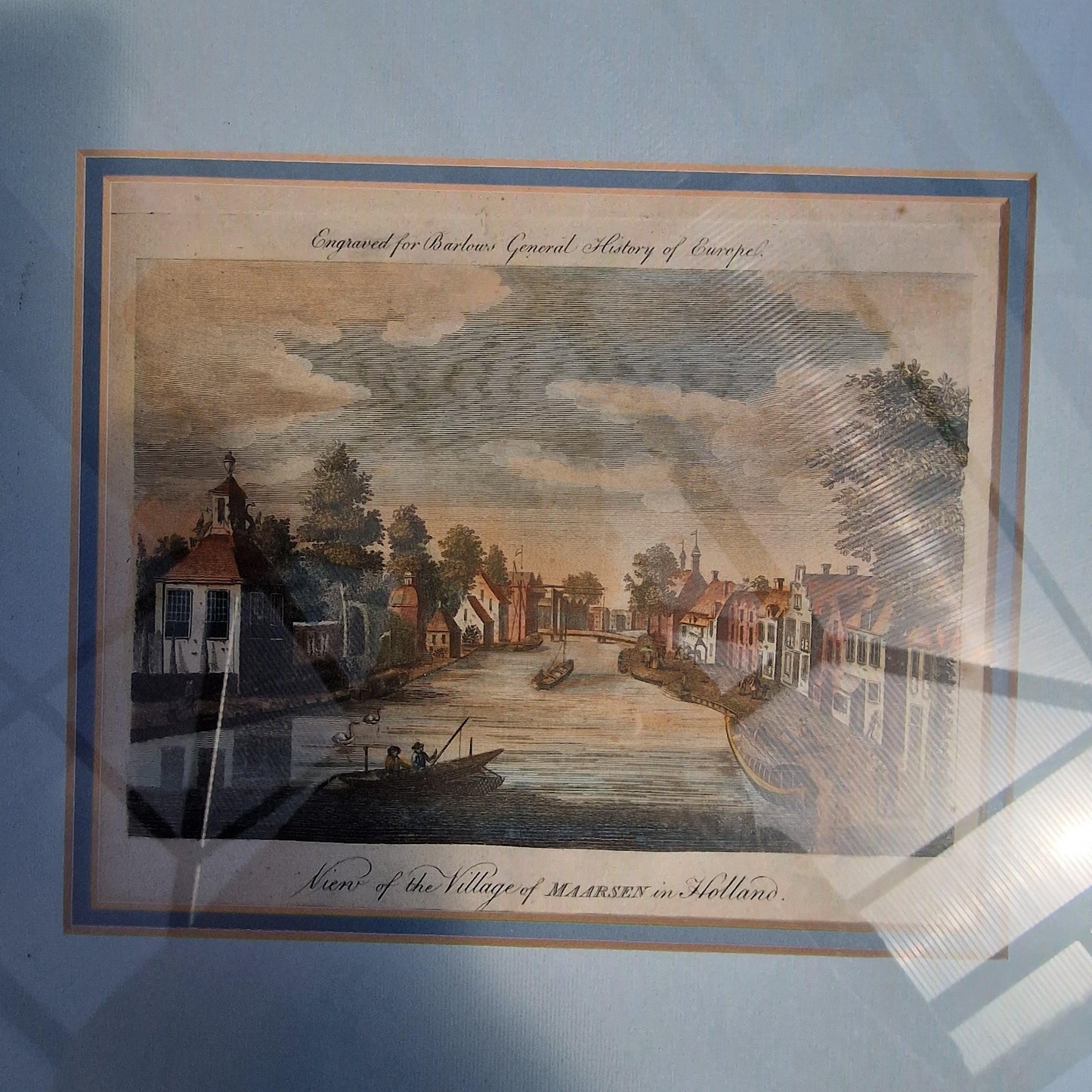 1780 Maarssen Holland Print, Hand-Colored Copper Engraving, Framed