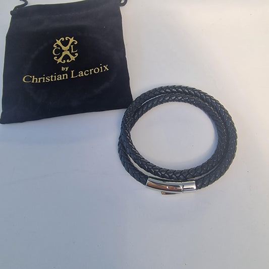 Christian Lacroix Men's Leather & Steel Infinity Bracelet