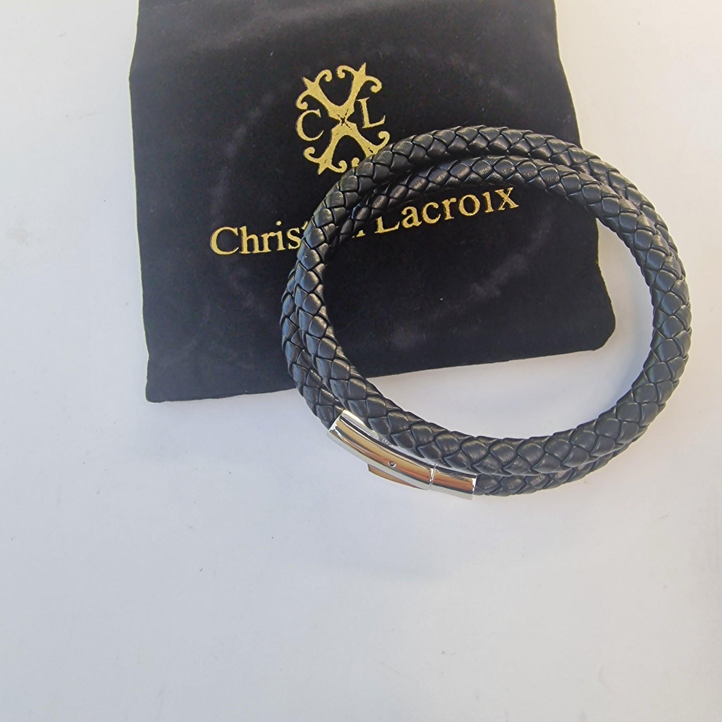 Christian Lacroix Men's Leather & Steel Infinity Bracelet