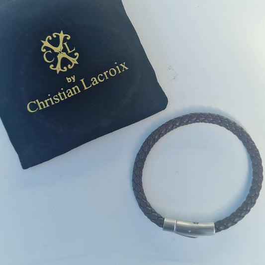 Christian Lacroix Braided Leather Bracelet, Men's Steel Clasp
