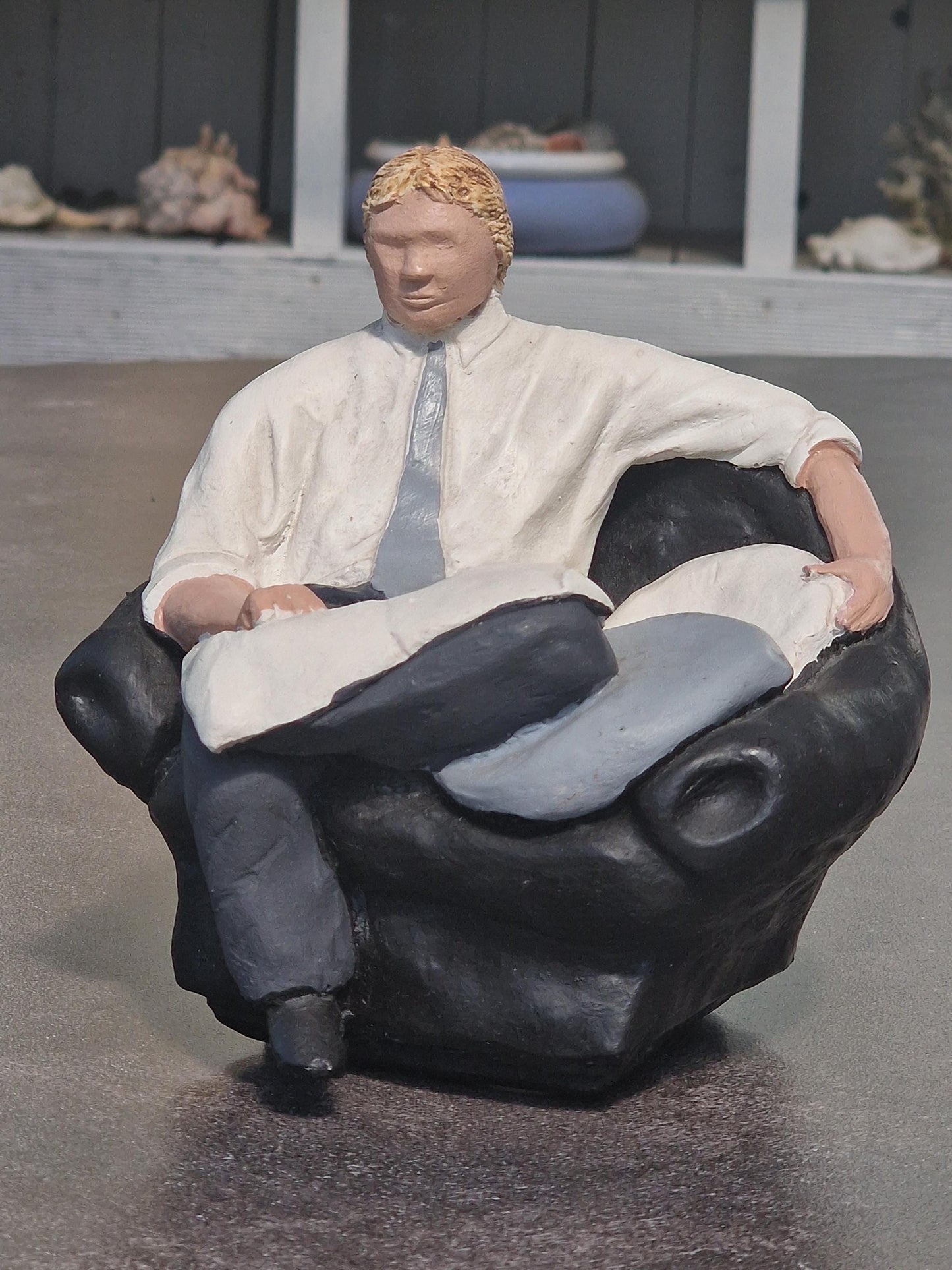 Vintage 1980s Sculpture, Donald Trump Style Figurine, Signed NHD