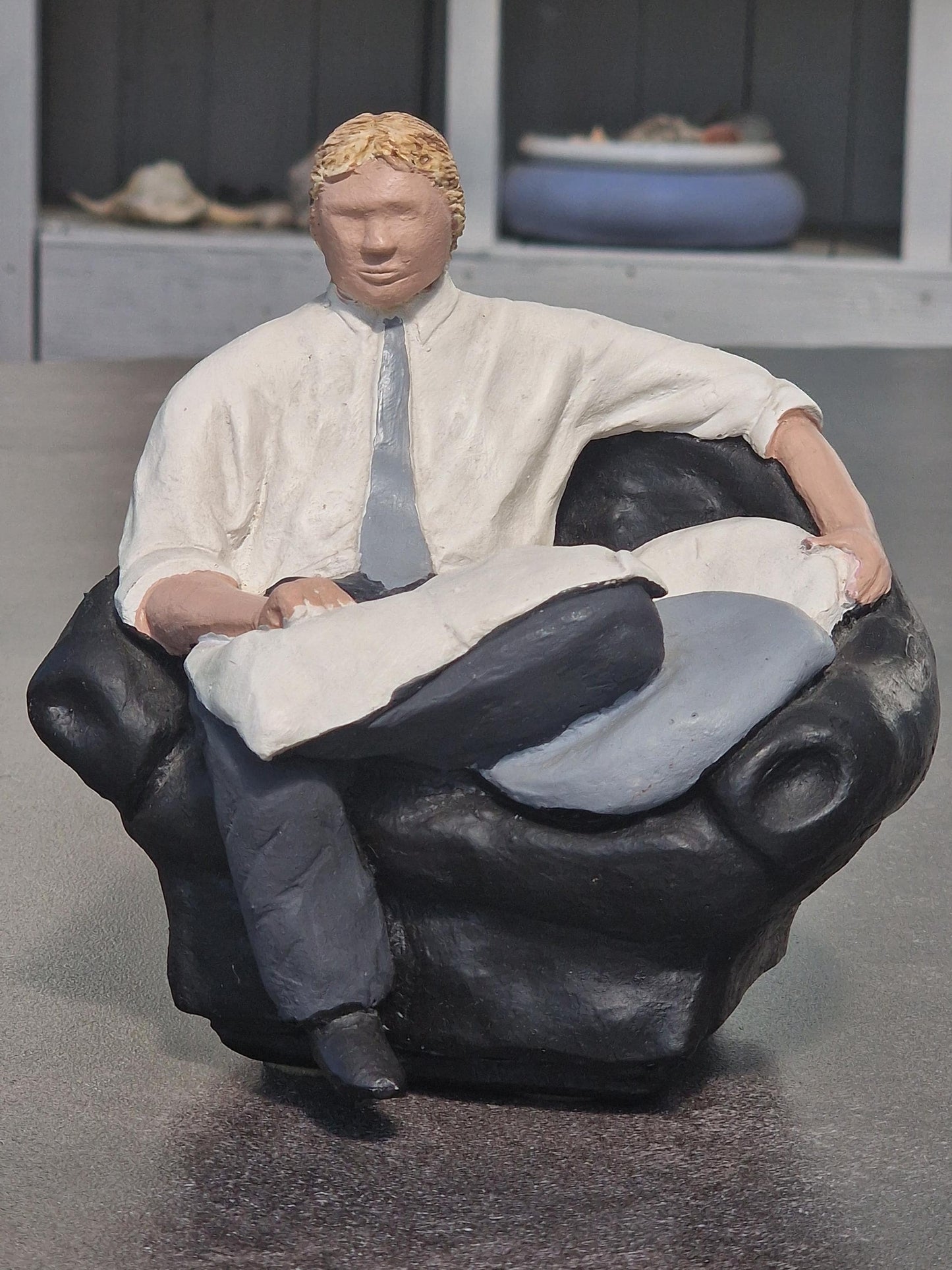 Vintage 1980s Sculpture, Donald Trump Style Figurine, Signed NHD