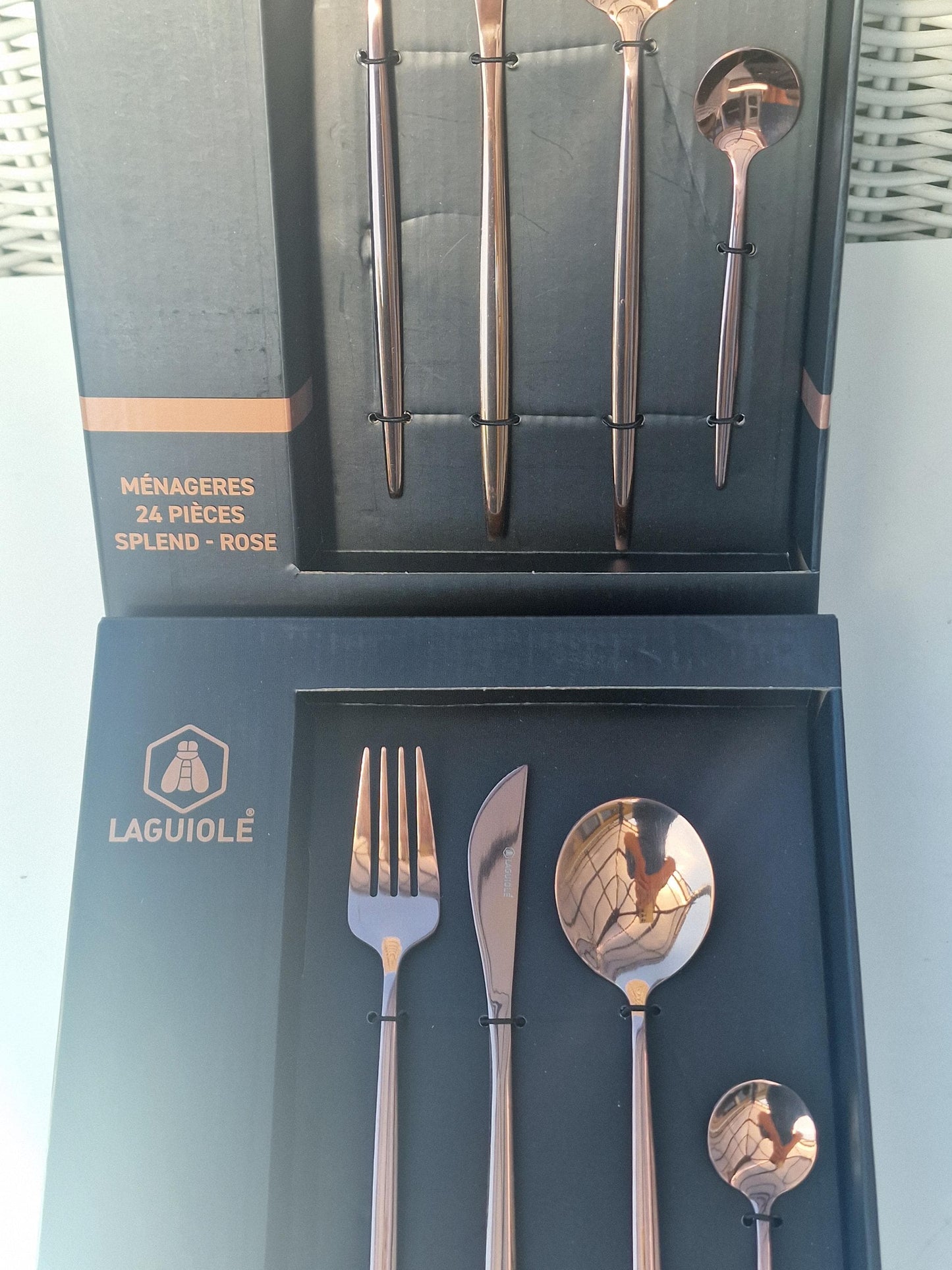 Laguiole Rose Gold Stainless Steel Cutlery Set, Vintage 8-Person