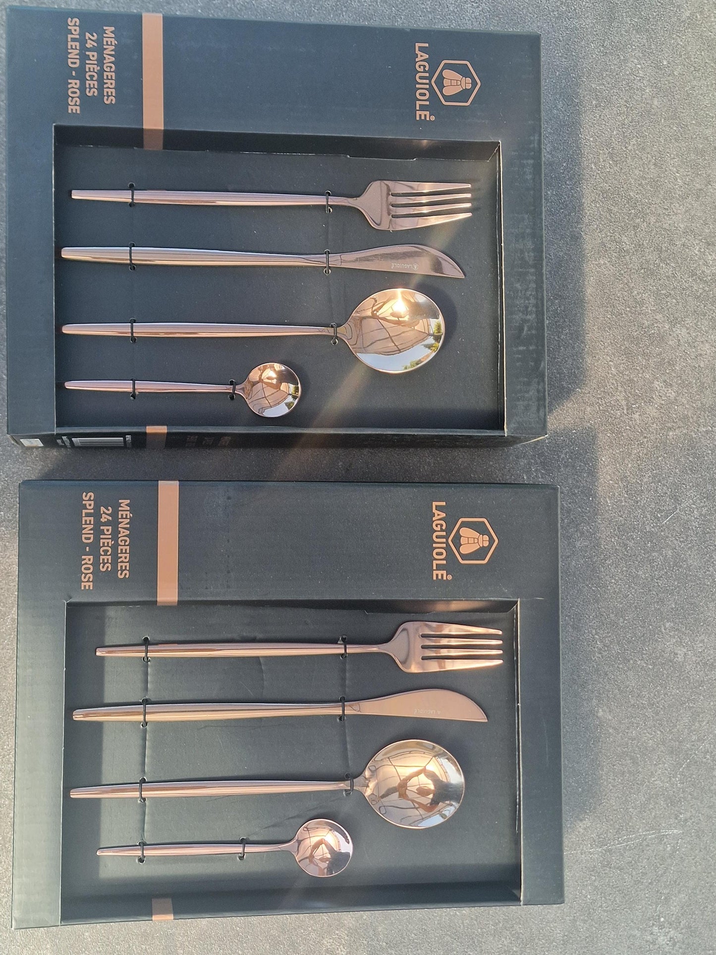 Laguiole Rose Gold Stainless Steel Cutlery Set, Vintage 8-Person