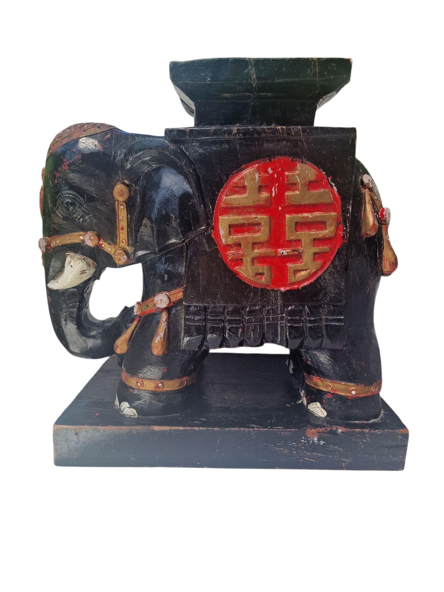 Antique Handcarved Wood Elephant Stool, Indonesian Boho Decor